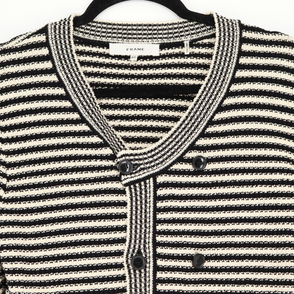 FRAME The Court Striped Cotton-Blend Cardigan Women's Size S Black White Sweater - Picture 4 of 8